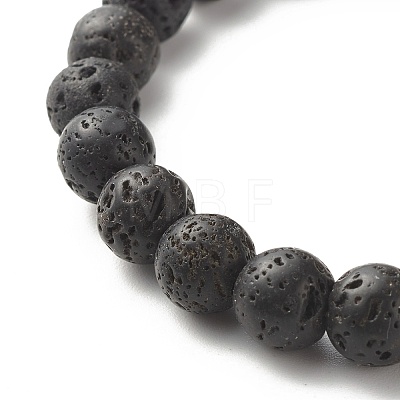 Natural Lava Rock & Non-magnetic Synthetic Hematite Round Beads Energy Power Stretch Bracelets Sett BJEW-JB07051-01-1