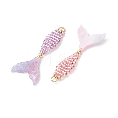 2Pcs 2 Colors Glass Seed Beaded Pendants PALLOY-MZ01263-1