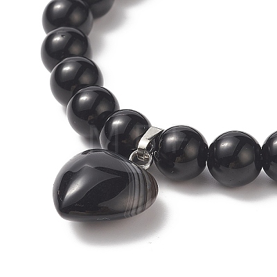 Natural Obsidian Beaded Bracelets BJEW-JB09039-03-1