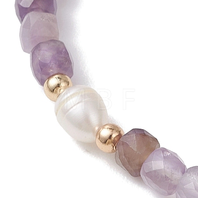 Natural Amethyst Cube Beads Stretch Bracelets for Women BJEW-JB13176-03-1