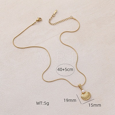 316 Surgical Stainless Steel with Imitation Pearl Shell Shape Pendant Necklaces for Women MG3658-1