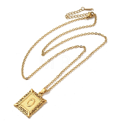 201 Stainless Steel Cable Chain Rectangle with Letter Pendant Necklaces NJEW-M070-01G-O-1