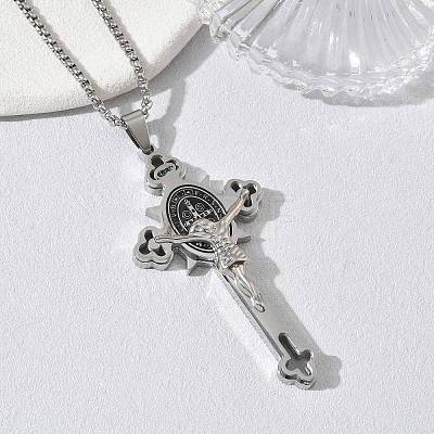 Religion 201 Stainless Steel Enamel Saint Benedict Crucifix Cross Pendant 304 Stainless Steel Box Chain Necklaces SA-CBA3211-03P-1