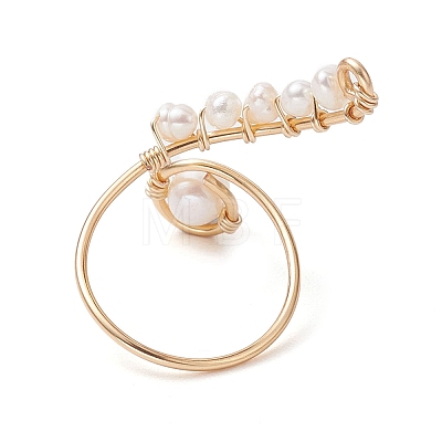 Brass with Natural Cultured Freshwater Pearl Beads Ring RJEW-JR00676-1