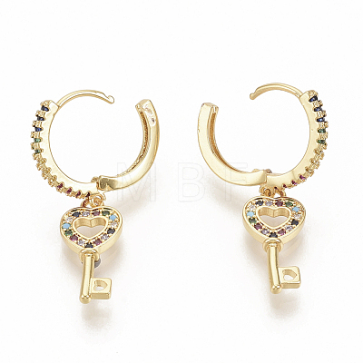 Brass Micro Pave Colorful Cubic Zirconia Dangle Hoop Earrings EJEW-S208-076-1
