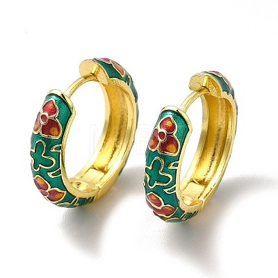 Flower Enamel Hoop Earrings EJEW-H091-04G-1