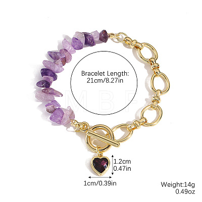 Natural Amethyst Nuggets Beaded & Alloy Oval Link Chain Bracelets WGDF26A-04-1