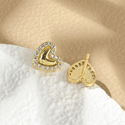 Brass Micro Pave Clear Cubic Zirconia Stud Earrings EJEW-R016-26G-05-1