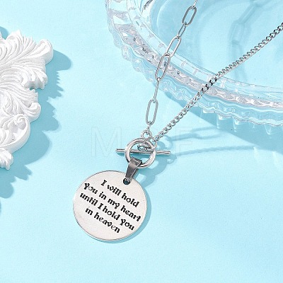 Alloy Disc with Word Pendant 304 Stainless Steel Mixed Chain OT Necklaces NJEW-JN05867-1