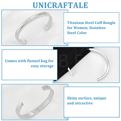 Unicraftale 1Pc Titanium Steel Grooved Open Cuff Bangle for Women BJEW-UN0001-42P-1