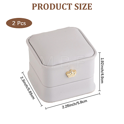 2Pcs Square PU Leather Ring Gift Boxes LBOX-CL0001-06-1
