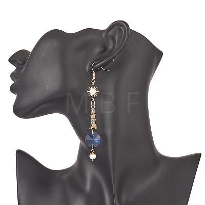 Glass Dangle Earrings with Shell Beads EJEW-JE05187-1