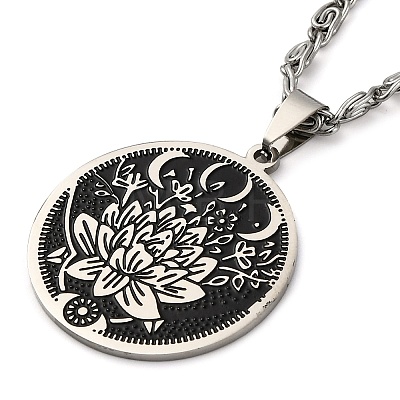 304 Stainless Steel Lunar Lotus Talisman Pendant Necklaces NJEW-S007-21P-1