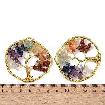Natural Quartz Crystal & Amethyst & Lapis Lazuli & Green Aventurine & Yellow Quartz & Carnelian & Red Jasper Chip Beaded Tree of Life Chakra Big Pendants G-Z101-07G-1