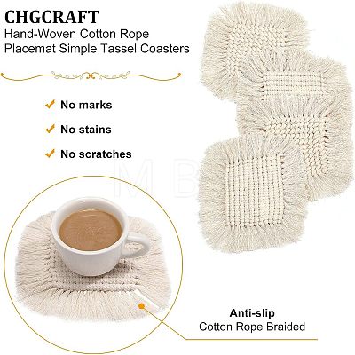 CHGCRAFT Hand-Woven Cotton Rope Placemat Simple Tassel Coasters AJEW-CA0002-13-1