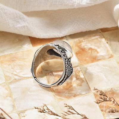 Natural Quartz Crystal Adjustable Rings RJEW-I108-03AS-08-1