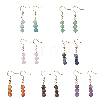 Natural Mixed Stone Round Dangle Earrings EJEW-JE06716-1