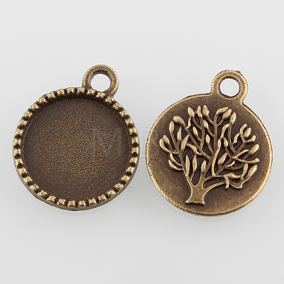 Flat Round with Tree Alloy Pendant Cabochon Settings X-PALLOY-N0088-51AB-NF-1