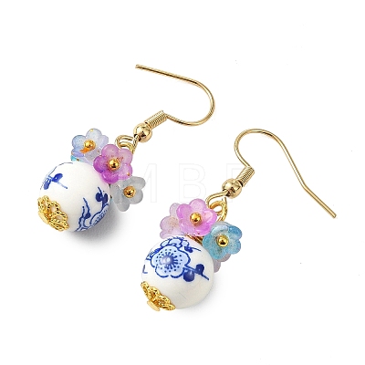 Handmade Flower Printed Porcelain Ceramic Dangle Earrings EJEW-JE07288-02-1