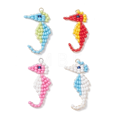 4Pcs Glass Seed Beaded Sea Horse Pendants PALLOY-MZ01138-1