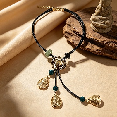 Alloy Leaf and Resin Y Pendant Polyester Cord Multi-Strand Necklaces for Women WG03ADA-01-1