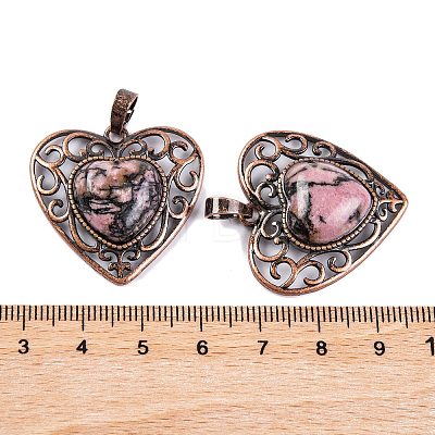 Natural Rhodonite Peach Love Heart Pendants G-G158-01-14-1