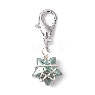 Copper Wire Wrapped Electroplated Glass Star Pendant Decoration HJEW-JM01487-01-1