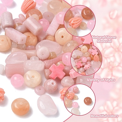 130Pcs 11 Styles Synthetic Coral & Natural Pink Opal & Dyed Malaysia Jade & Rose Quartz & Pink Aventurine Beads G-YW0002-98-1