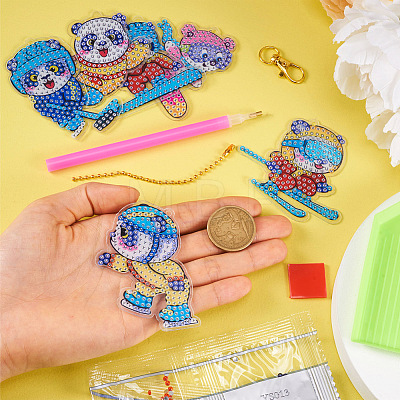 2 Sets 2 Style DIY Diamond Painting Sporting Panda Keychain Kits DIY-TA0003-80-1