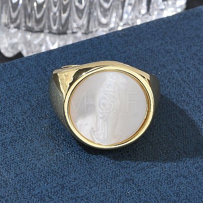 Brass & White Shell Cuff Open Rings KK-CBA56EF-42B-G-1