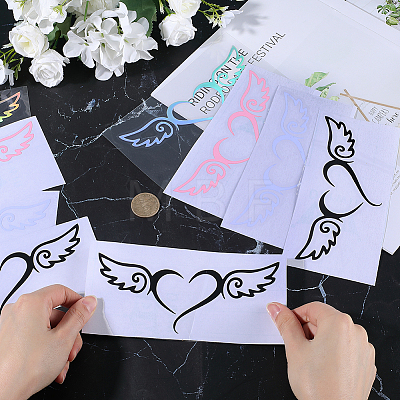 Gorgecraft 16 Sheets 4 Colors Heart with Wing PVC Waterproof Car Stickers DIY-GF0008-97-1