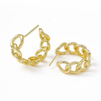 Brass Curb Chain Shaped Stud Earrings for Women KK-K271-31G-1