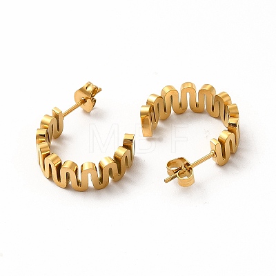 Ion Plating(IP) 304 Stainless Steel Wave Stud Earrings for Women EJEW-E278-03G-1