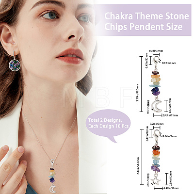 20Pcs 2 Styles Chakra Theme Natural Gemstone Pendant Decorations HJEW-CN0001-24-1