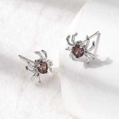 Spider Brass Micro Pave Cubic Zirconia Stud Earrings EJEW-L306-04P-02-1
