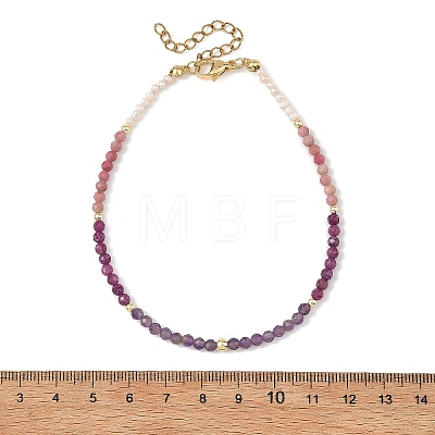 Natural Pearl Rice & Faceted Round Natural Amethyst & Ruby & Rhodonite Beaded Anklets AJEW-AN00837-1