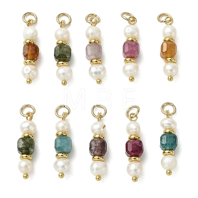 Natural Multicolor Tourmaline & Cultured Freshwater Pearl Pendants PALLOY-JF05307-1