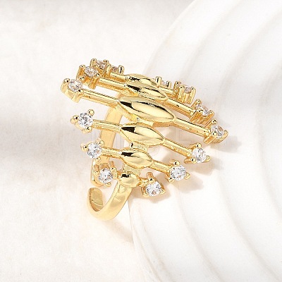 Brass Micro Pave Cubic Zirconia Cuff Open Rings RJEW-P186-01G-1