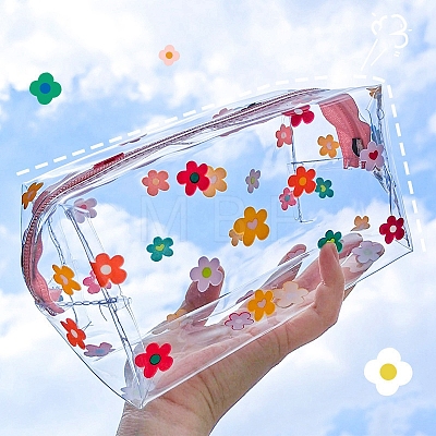Transparent Flower Pattern Portable PVC Waterpoof Makeup Storage Bag PAAG-PW0012-35-1