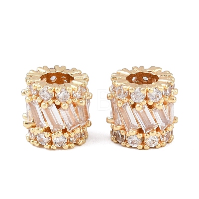 Column Brass Micro Pave Clear Cubic Zirconia European Beads KK-C142-09LG-1