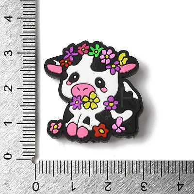 Dairy Cattle Cow Calf with Various Colors Small Flowers Silicone Focal Beads SIL-M006-03B-1