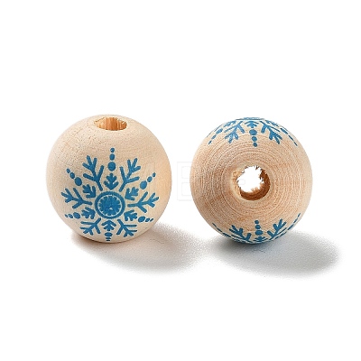 Printed Wood European Beads WOOD-Z002-08G-1