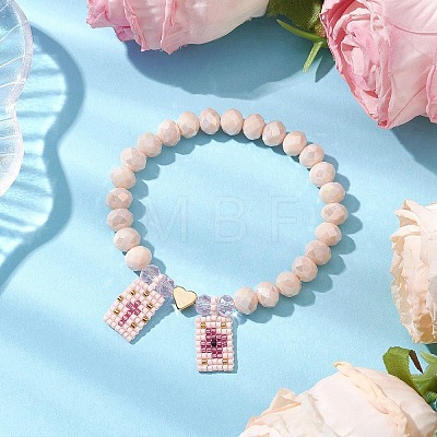 Glass Faceted Rondelle Beaded Stretch Bracelets for Women BJEW-MZ00065-03-1