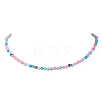 Faceted Round Natural Agate(Dyed & Heated) Beaded Necklaces for Women NJEW-JN04659-05-1