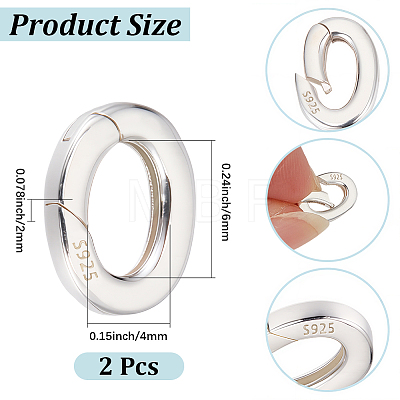 2Pcs 925 Sterling Silver Spring Gate Rings STER-CN0001-46-1
