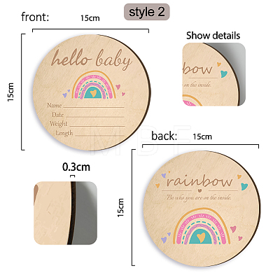 2Pcs 2 Style Double-face Printed Wooden Baby Photo Props DJEW-WH0601-001-1