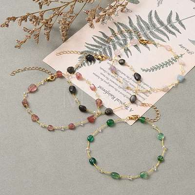 Nuggets Natural Gemstone Beaded Anklets AJEW-AN00345-1