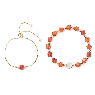 2Pcs 2 Styles Natural Carnelian Beaded Bracelets BJEW-JB13009-02-1