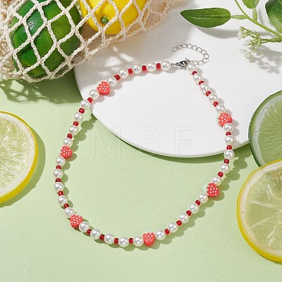 Fruit Polymer Clay & Glass Seed & Acrylic Pearl Beaded Necklace NJEW-JN04582-01-1