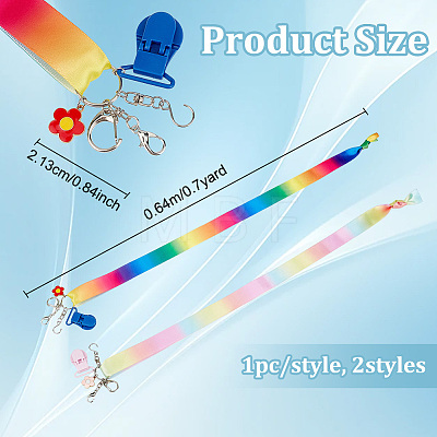 2Pcs Polyester Ribbons Helpers with Alloy Enamel Flower Pendants HJEW-PH02512-1
